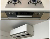 大津市のマンションにて、コンロの交換とエアコンを新規で設置しました。