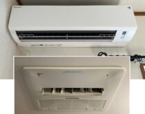 自動フィルターおそうじ付きのコンパクトエアコン＜ダイキンCXシリーズ＞・ガス式浴室暖房乾燥機の交換工事をおこないました。